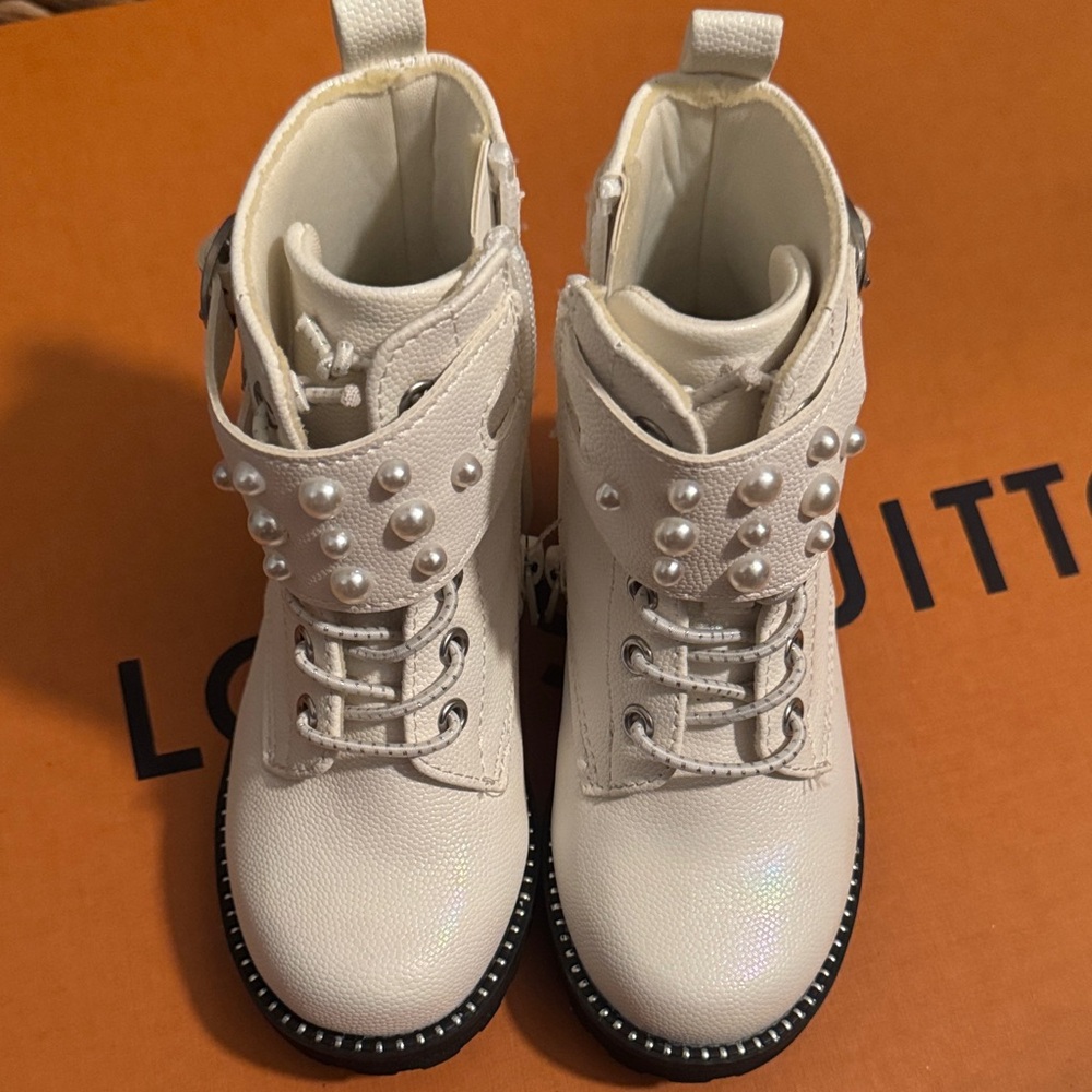 Self Esteem White Toddler Shoes with Pearl Strap